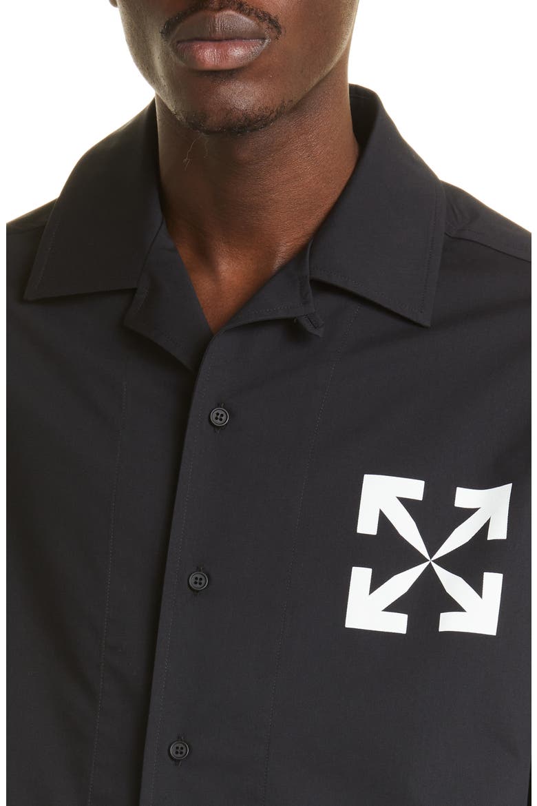 Single Arrow Short Sleeve Cotton Blend Button-Up Shirt, Alternate, color, BLACK WHITE