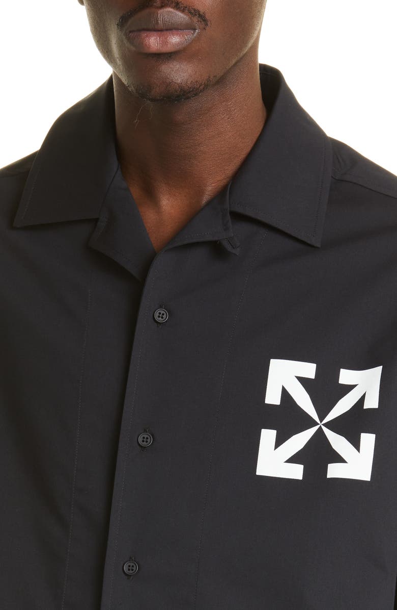 Off-White Single Arrow Short Sleeve Cotton Blend Button-Up Shirt, Alternate, color, 