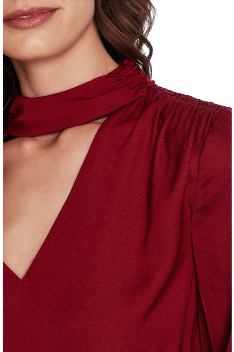 Mock V-Neck Blouse, Alternate, color, RICH CRANBERRY