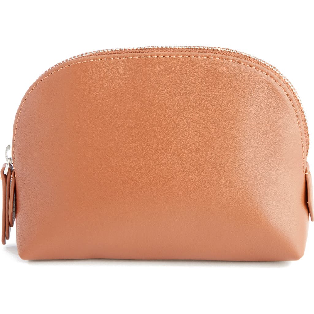 ROYCE New York Personalized Small Cosmetic Bag in Tan - Silver Foil at Nordstrom