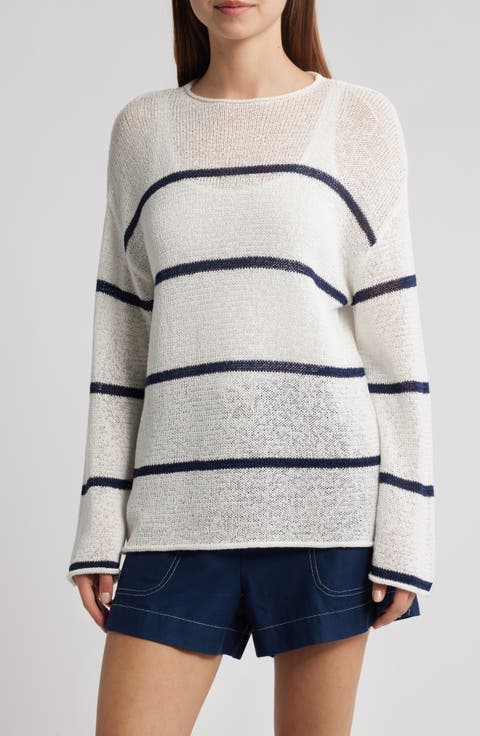 Evangeline Stripe Cotton & Linen Blend Sweater