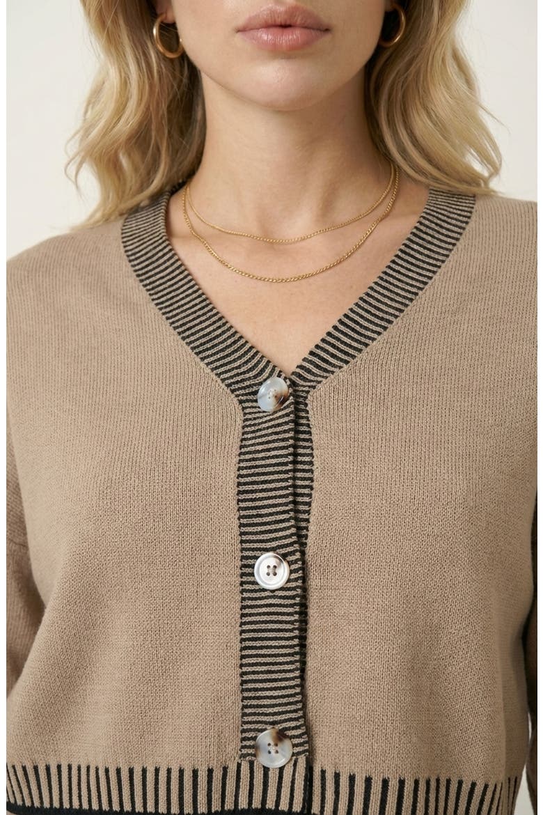 Contrast Trim Knit Cardigan Set, Alternate, color, Beige / Black Trim