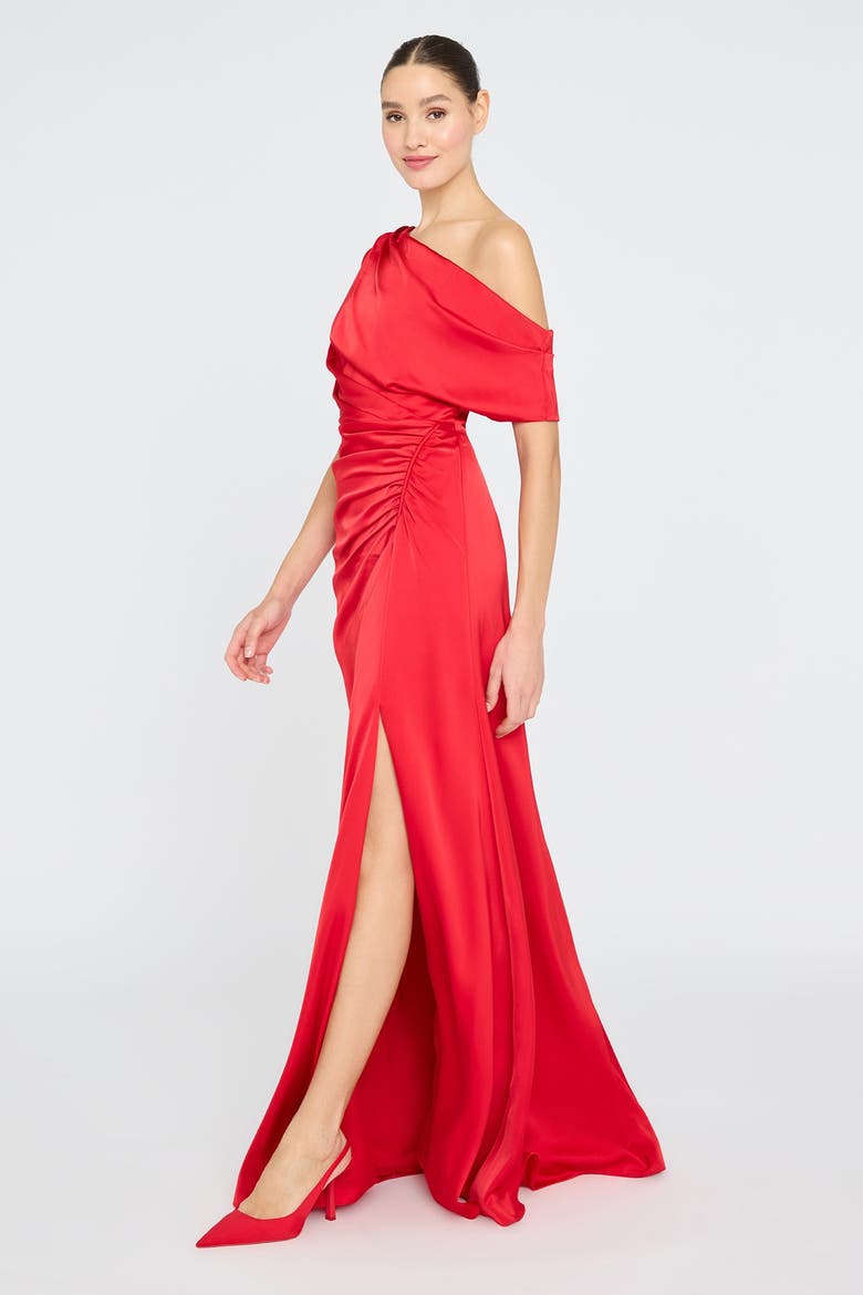Kacey Asymmetrical Gown, Alternate, color, Poppy