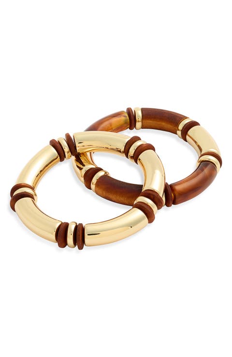 Set of 2 Tube Bead Stretch Bracelets