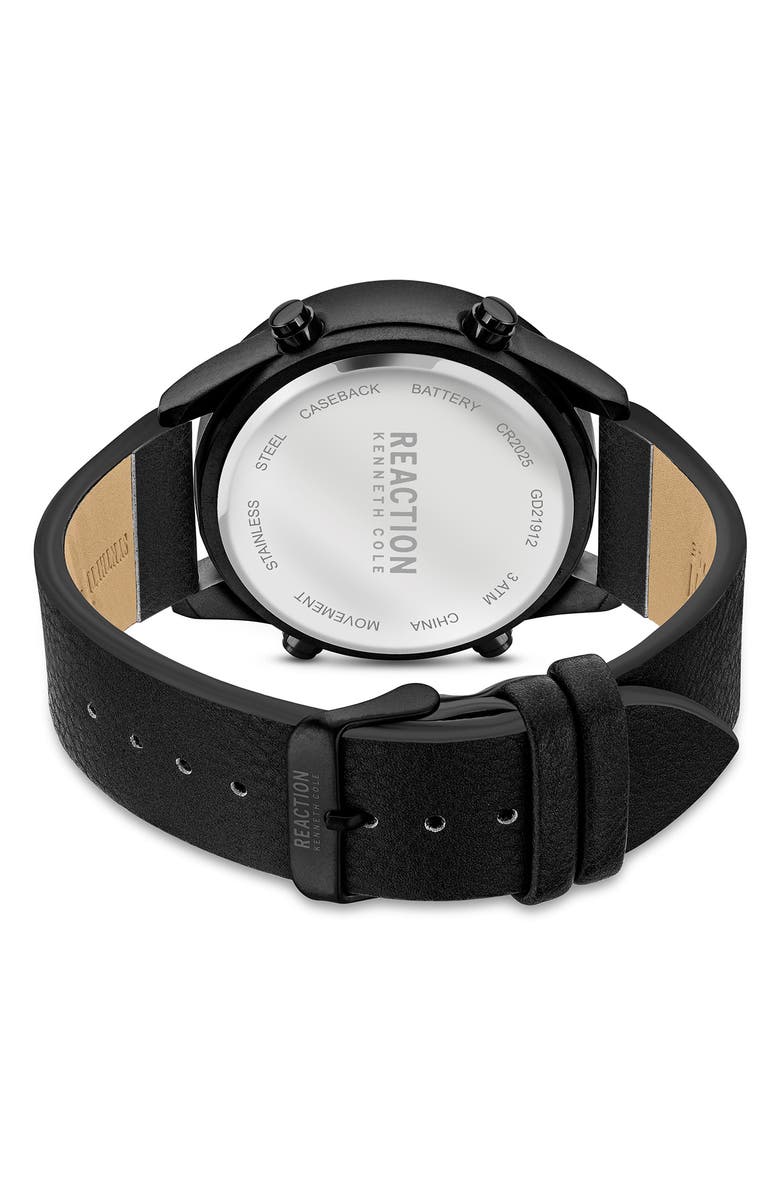 Kenneth Cole Reaction Digital Faux Leather Strap Watch, 47mm, Alternate, color,
