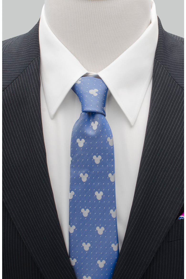 Mickey Mouse Pin Dot Silk Tie, Alternate, color, BLUE/ GREY