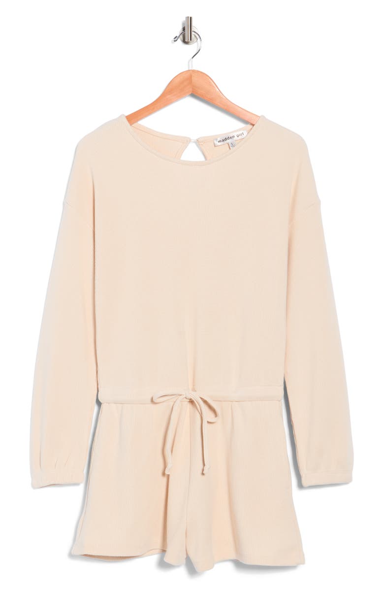 Madden Girl Long Sleeve Ribbed Romper, Main, color, Birch