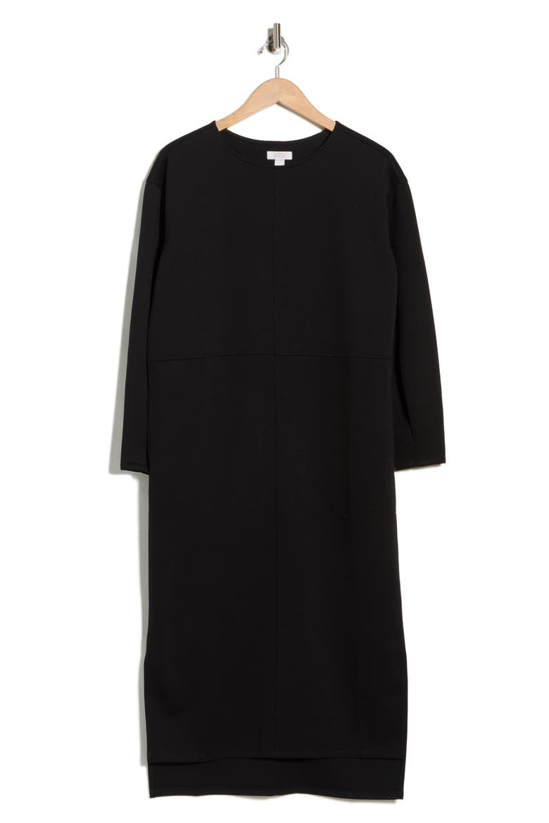 neoprene midi dress One-shoulder cutout draped neoprene midi dress - black