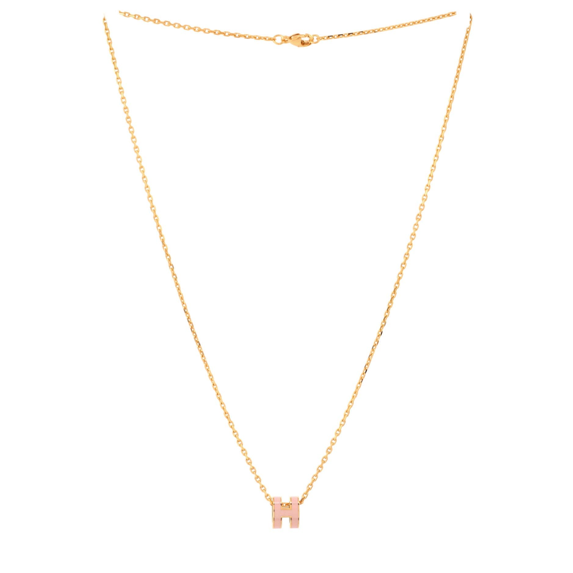 Pre-Owned Hermes Pop H Pendant Chain Necklace Metal and Enamel Mini, Alternate, color, Gold