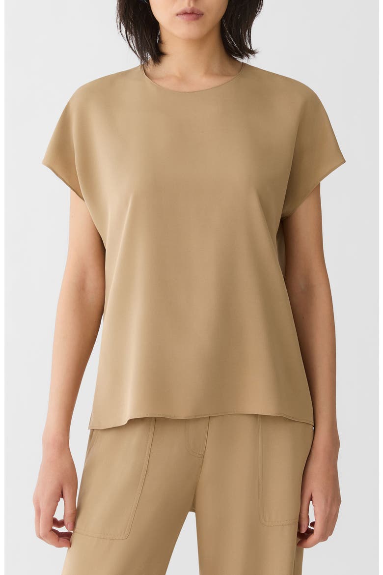 Short Sleeve Stretch Silk Top, Main, color, CADET KHAKI
