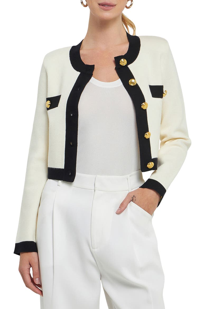 Contrast Edge Cardigan, Main, color, CREAM/BLACK
