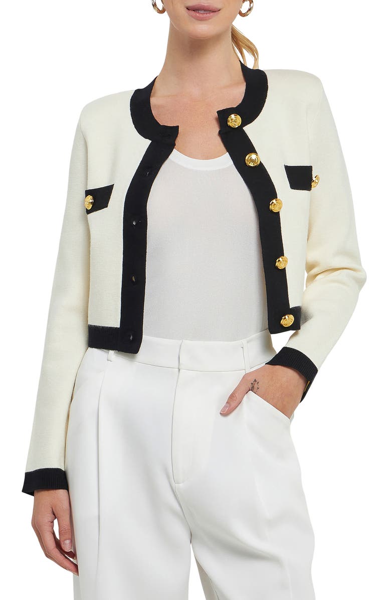 Endless Rose Contrast Edge Cardigan, Main, color, Cream/Black