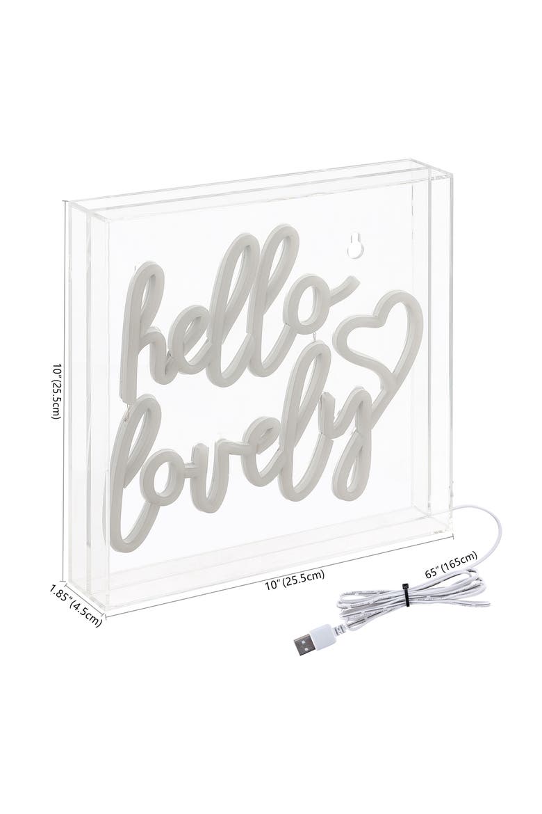Hello Square Contemporary Glam Acrylic Box USB Operated LED Neon Light, Alternate, color, Pink