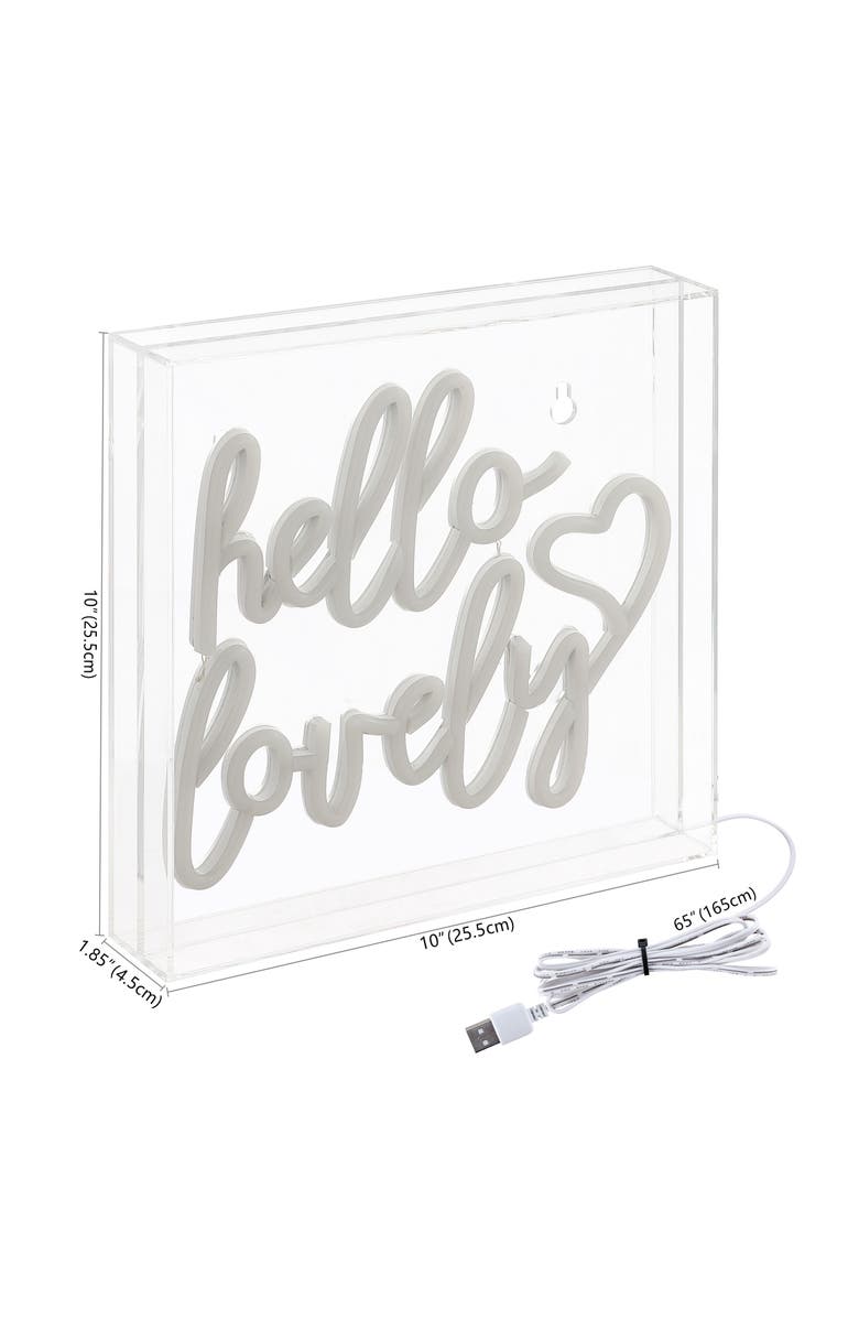 JONATHAN Y Hello Square Contemporary Glam Acrylic Box USB Operated LED Neon Light, Alternate, color, Pink