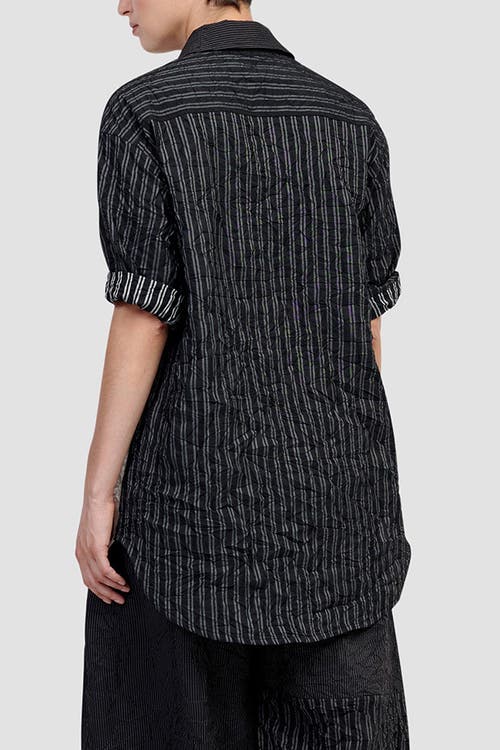 ALEMBIKA ALEMBIKA CRINKLE PATCHWORK STRIPES BUTTON-UP SHIRT