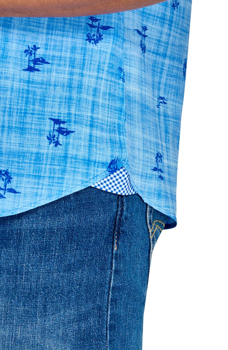 CONSTRUCT Slim Fit Island Recycled 4-Way Stretch Performance Short Sleeve Shirt, Alternate, color, Chambray Blue