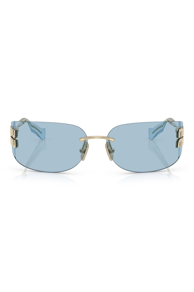 75mm Oversize Rectangular Wrap Sunglasses, Main, color, PALE GOLD / LIGHT BLUE