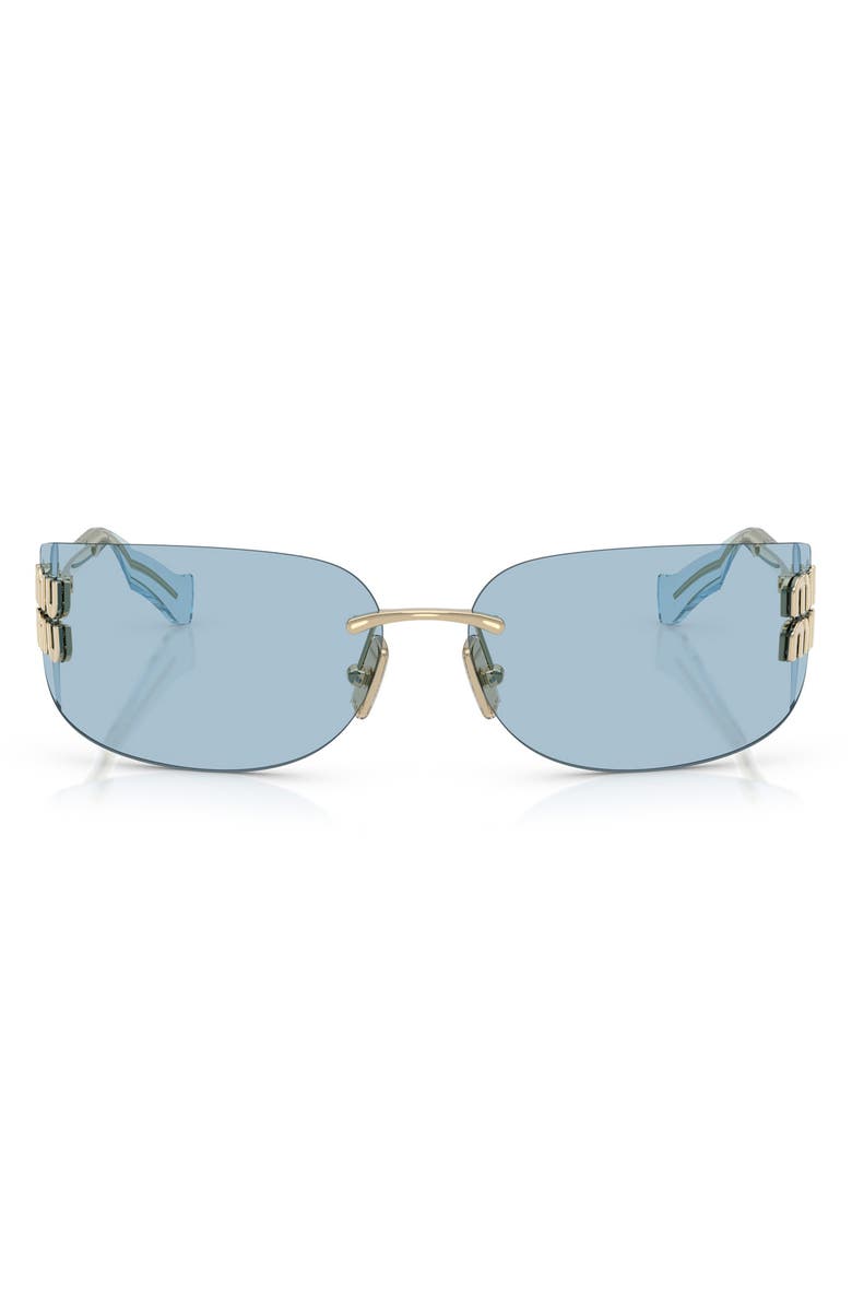 Miu Miu 75mm Oversize Rectangular Wrap Sunglasses, Main, color, Pale Gold/ Light Blue