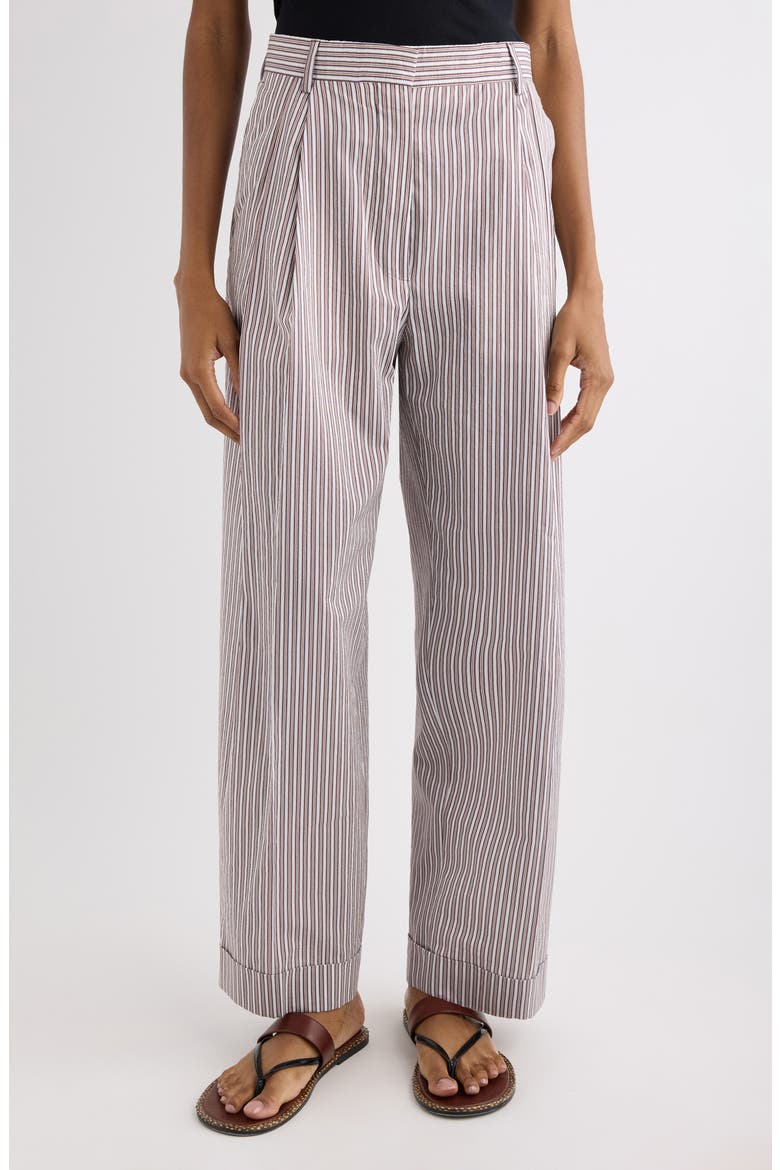 Partan Stripe Washed Cotton & Silk Pants, Main, color, BROWN