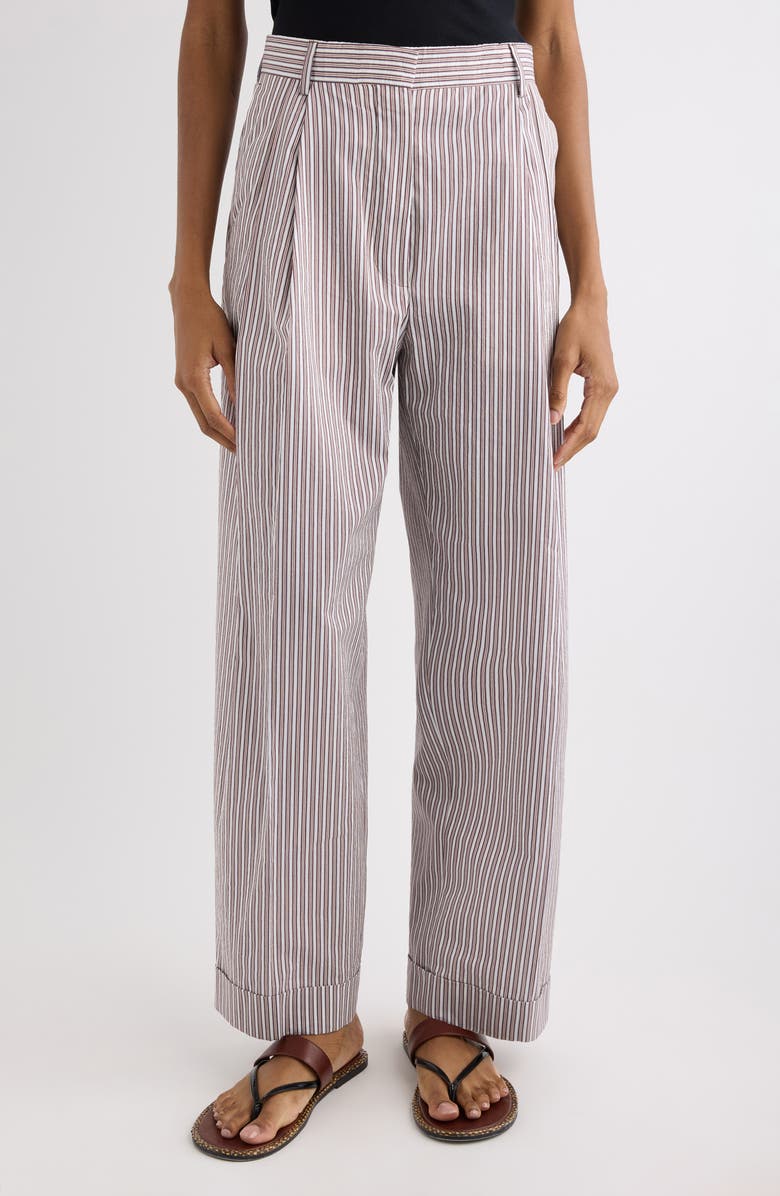Dries Van Noten Partan Stripe Washed Cotton & Silk Pants, Main, color, Brown