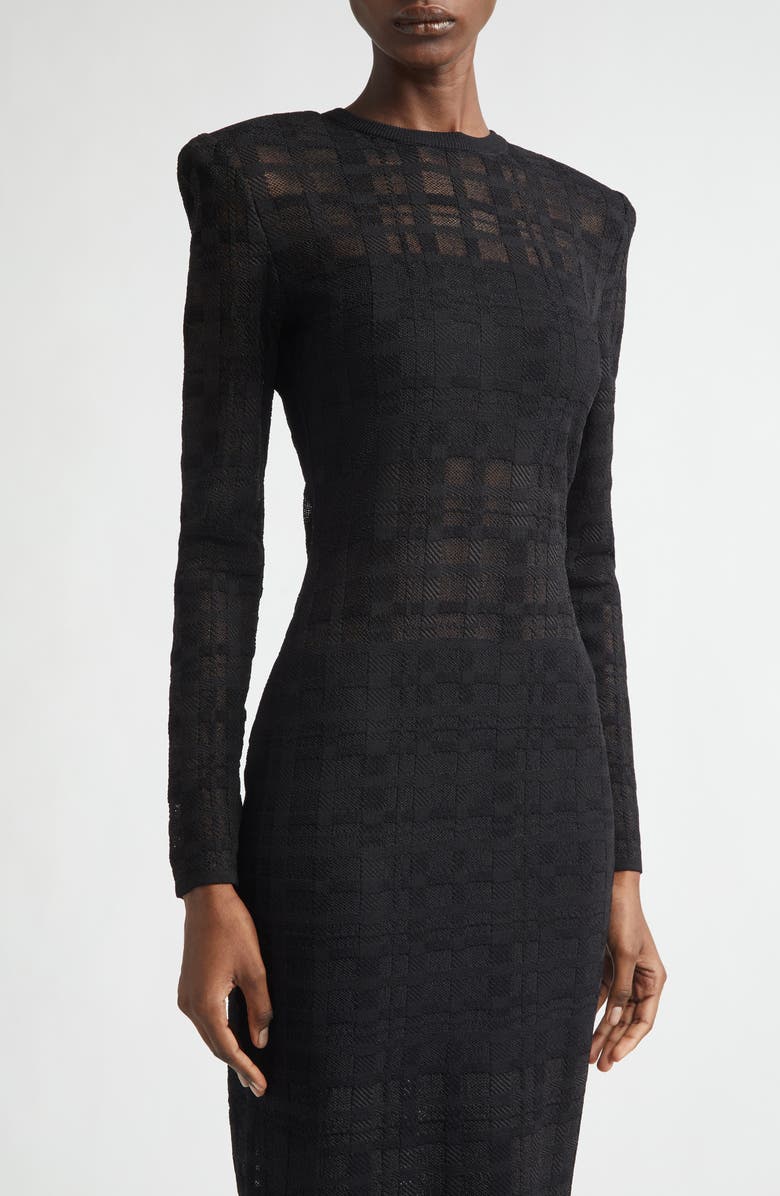 Balmain Tartan Tattoo Long Sleeve Sweater Dress, Alternate, color, 0Pa Black