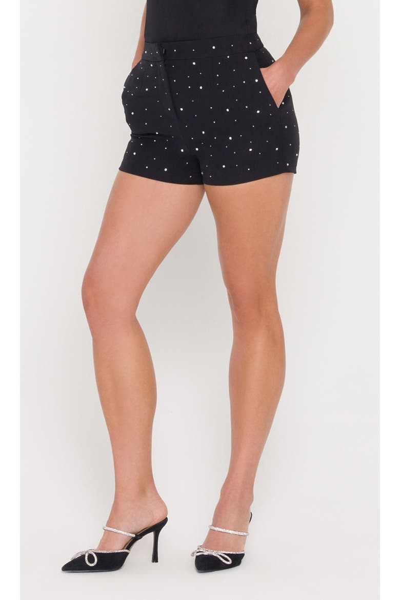 Theo Crystal Crepe Shorts, Alternate, color, Black