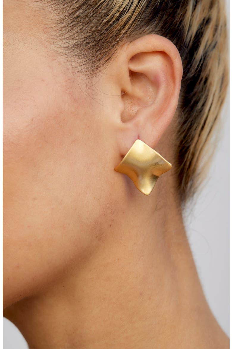 Wavy Square Button Stud Earrings, Alternate, color, GOLD