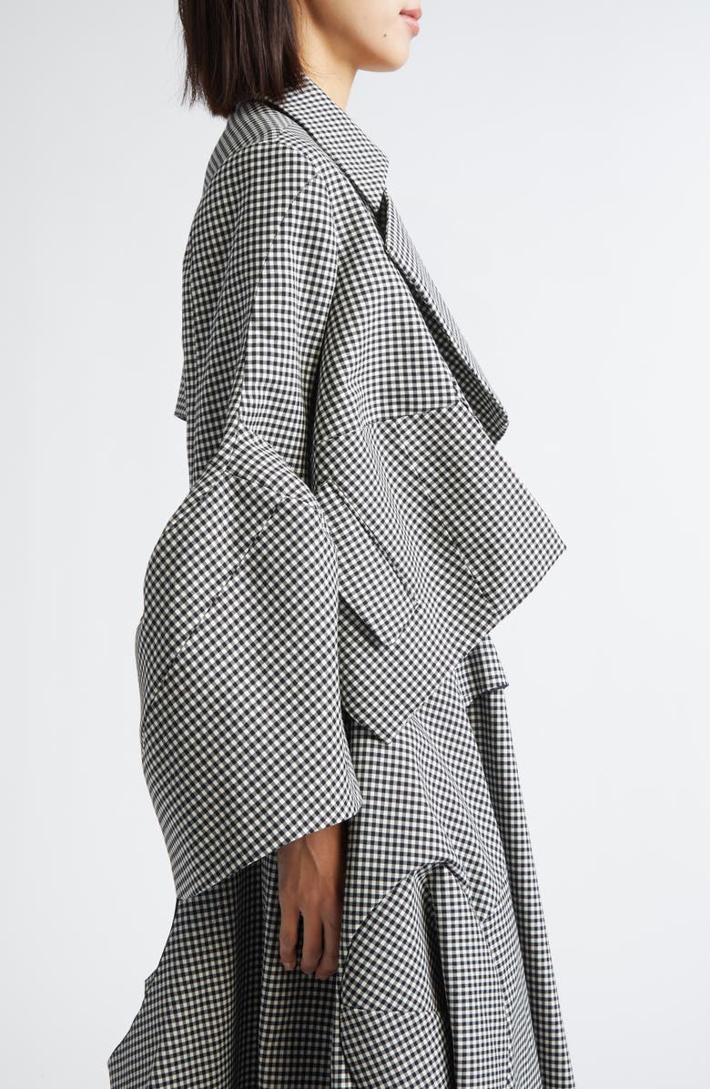 Comme des Garçons Gingham Crop Wool Gabardine Jacket, Alternate, color, Black/ Ecru
