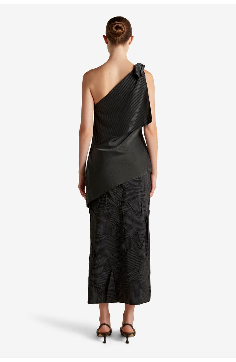 Marina Moscone Pinstripe Triangle Draped Top, Alternate, color, Black Pinstripe