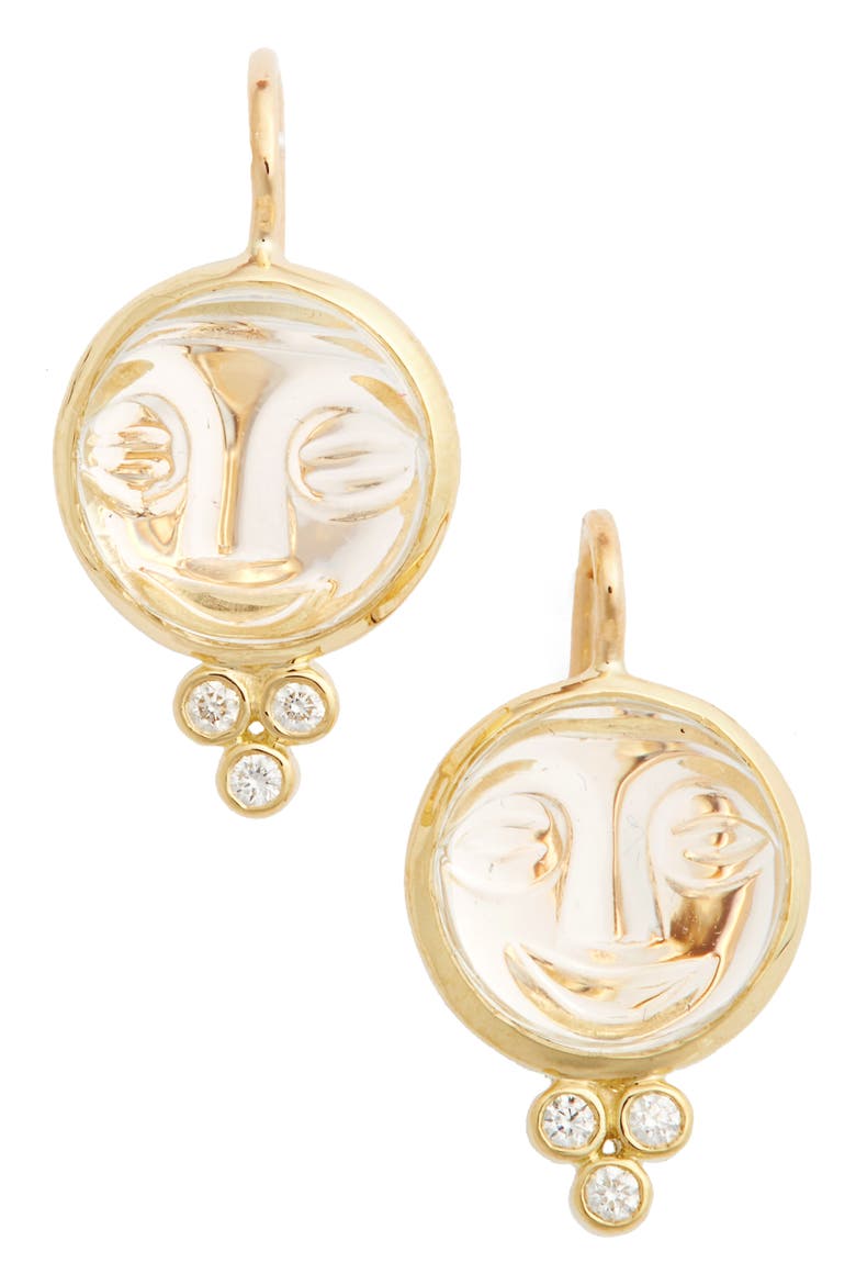 Moonface Diamond & Rock Crystal Earrings, Main, color, YELLOW GOLD/ CRYSTAL