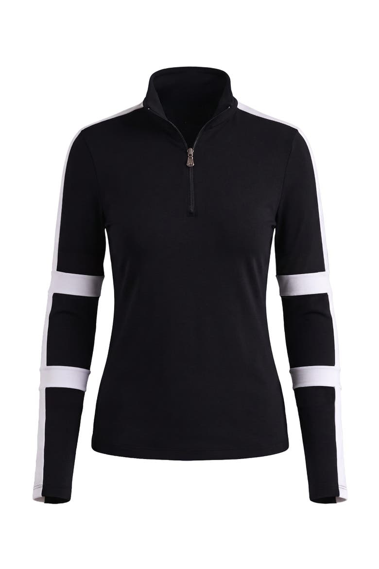 Stacey Sport Striped Zip-Up Top, Alternate, color, Black/White