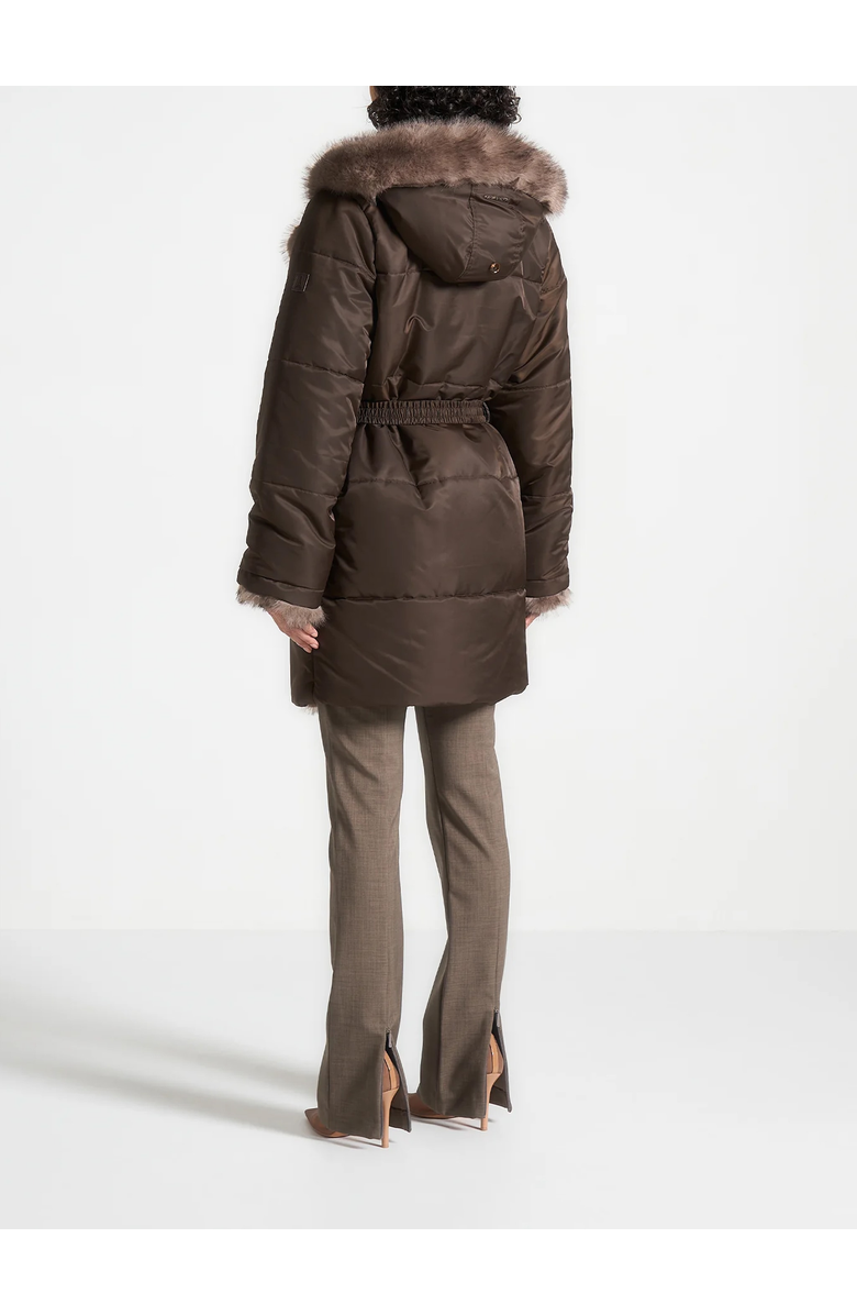 Manière De Voir Alima Fur Longline Belted Coat, Alternate, color, Brown
