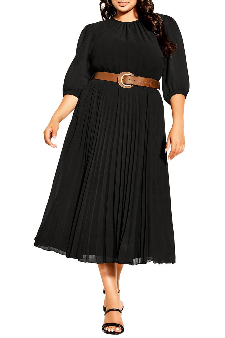 Love Pleat Belted Dress, Main, color, BLACK