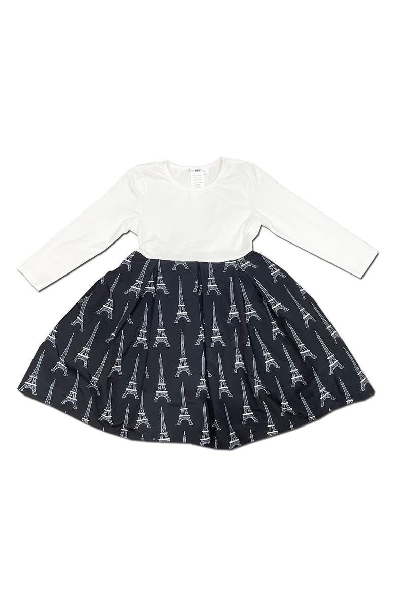 JOE-ELLA Kids' Paris Print Party Dress, Main, color, Black