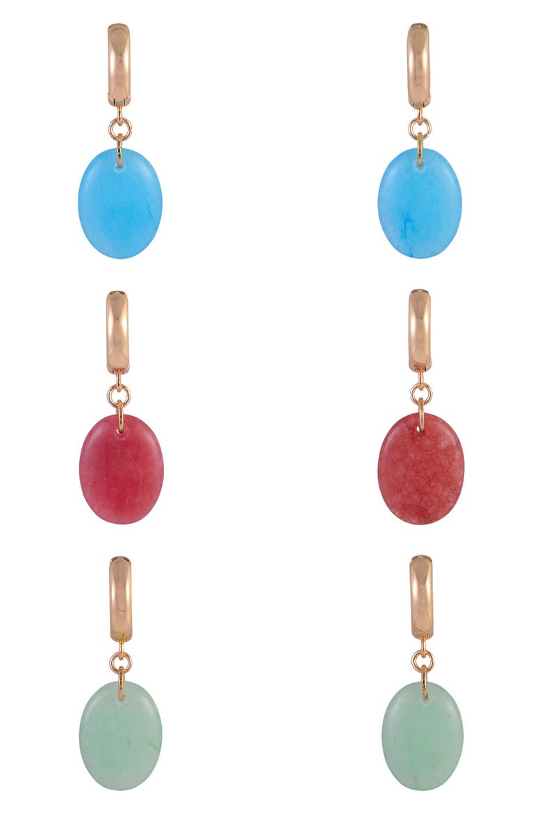 Set of 3 Aventurine Drop Earrings, Alternate, color, GOLD MULTI