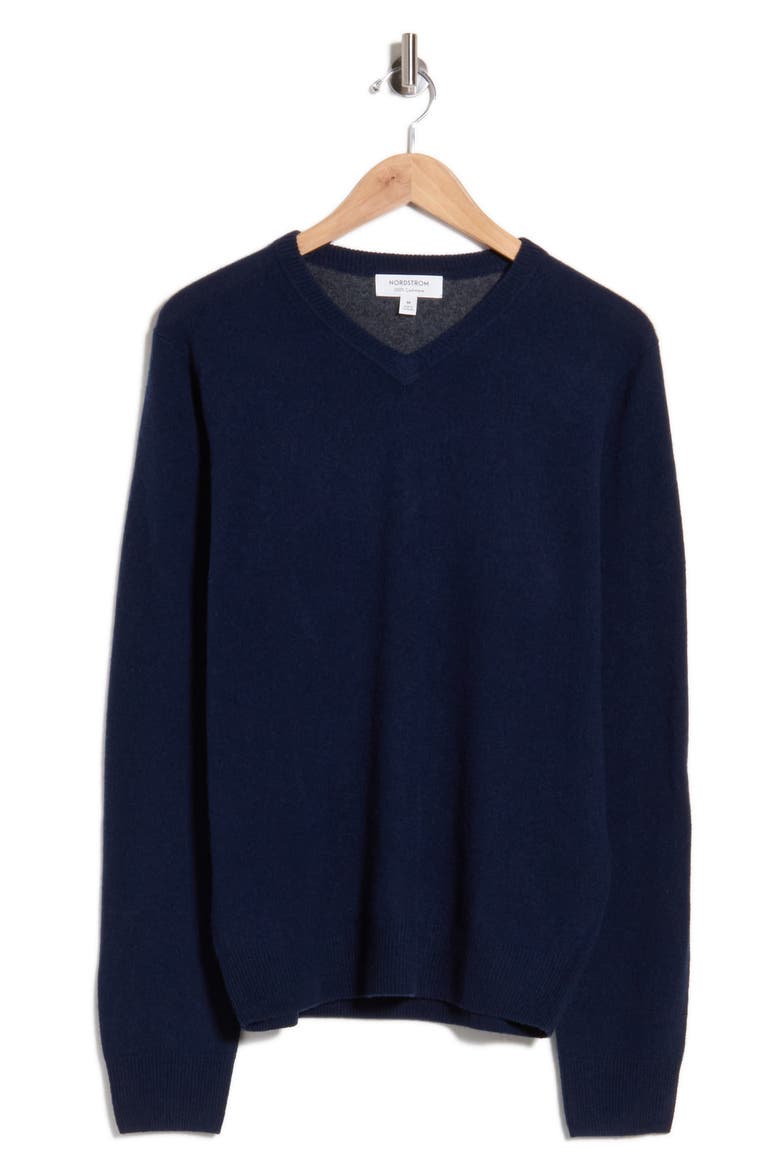 V-Neck Cashmere Sweater, Alternate, color, NAVY NIGHT