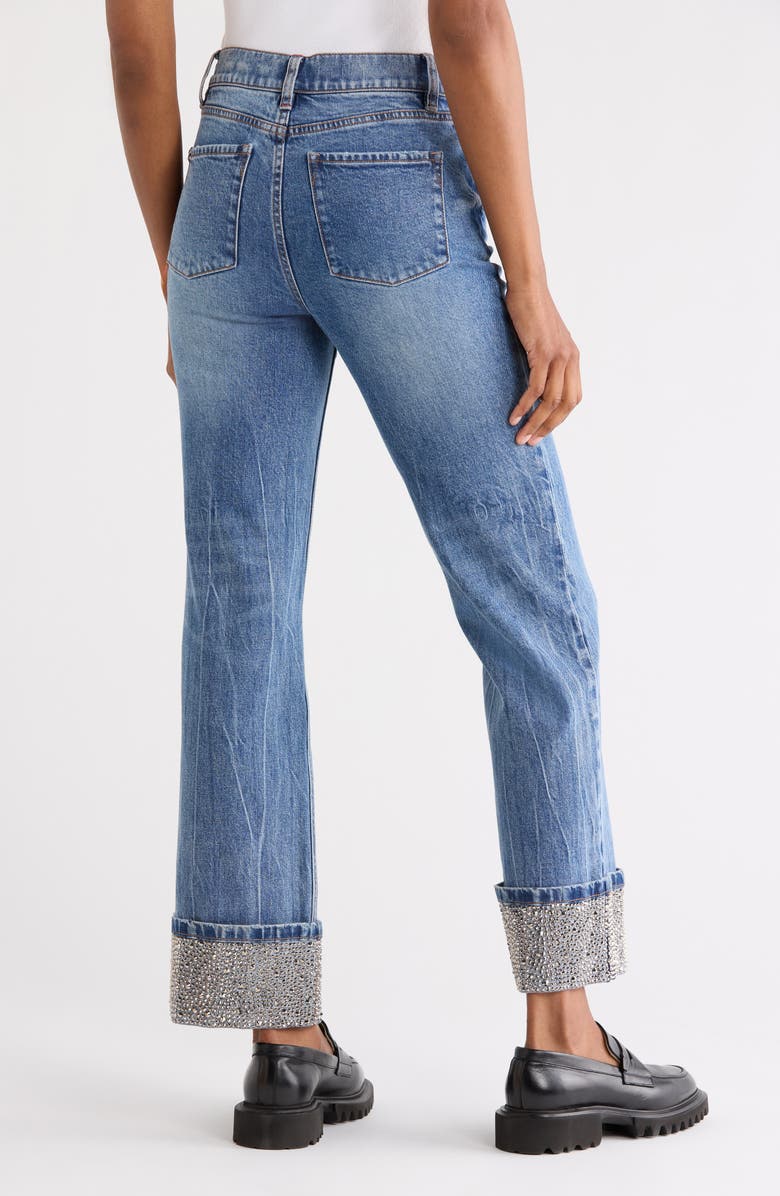 Alice + Olivia Chic Embellished Cuffed Ankle Jeans, Alternate, color, Brooklyn Blue