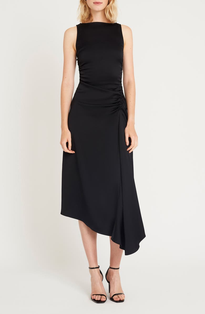 Luxely Finch Ruched Satin Midi Dress, Main, color,