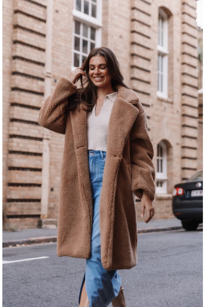 Beatrice Oversize Faux Shearling Coat, Alternate, color, CAMEL