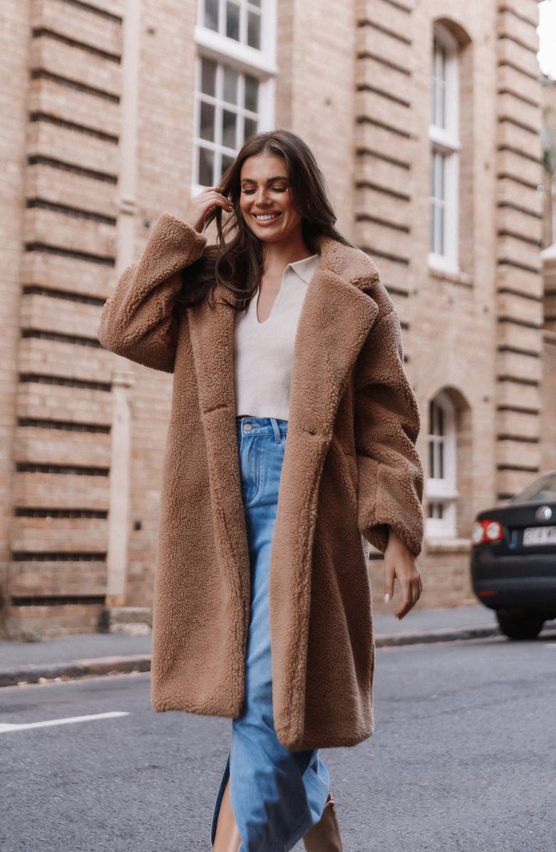 Petal & Pup Beatrice Oversize Faux Shearling Coat, Alternate, color, Camel