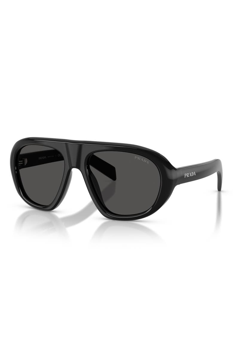 Prada 57mm Irregular Sunglasses, Alternate, color, Black / Dark Grey