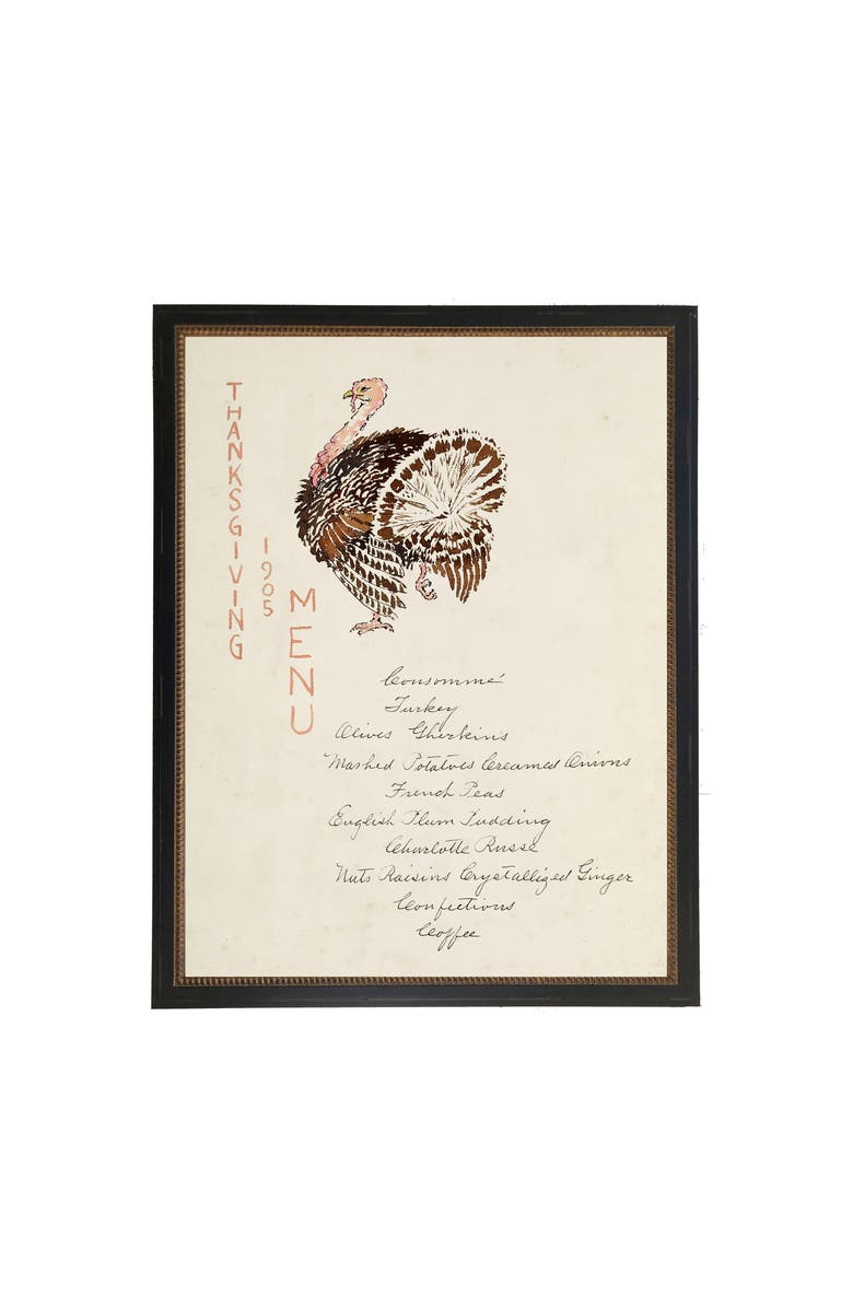 Antique Curiosities Vintage Thanksgiving Menu on a distressed bookplate background, Main, color, Ivory