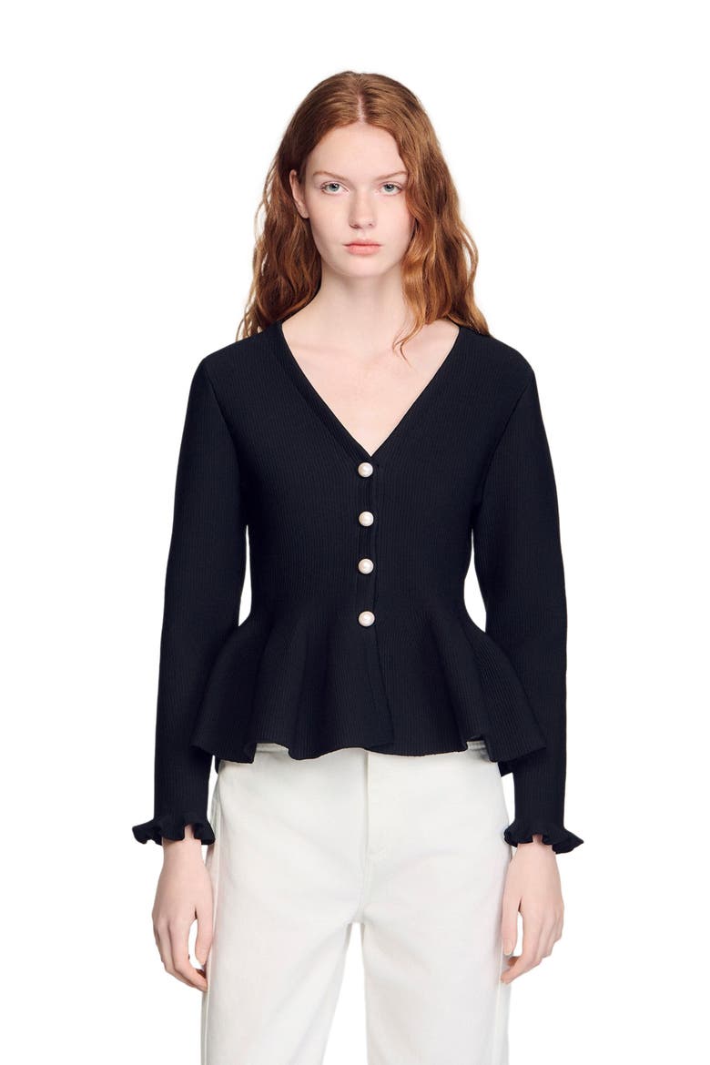 Peplum cardigan, Main, color, Black