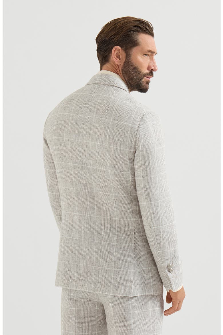 Linen Prince of Wales one-and-a-half breasted deconstructed blazer with metal buttons, Alternate, color, Panama