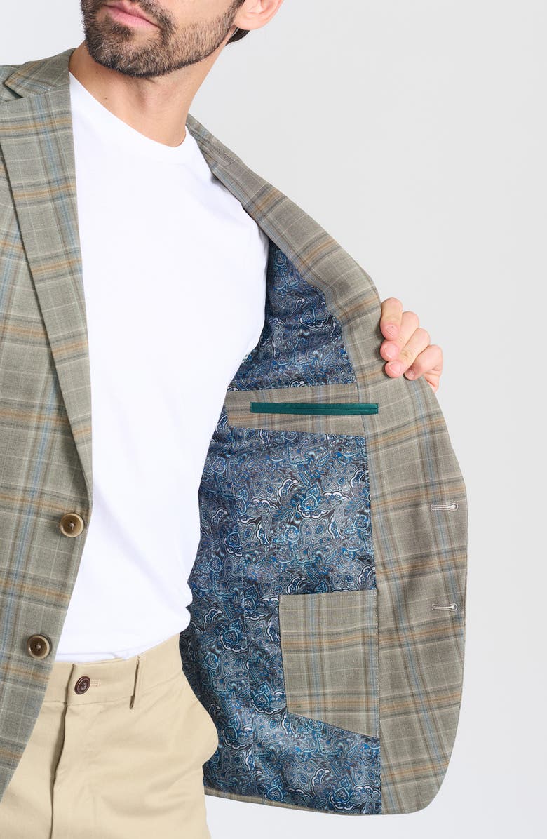 CRICKETEER Olive Plaid Wool Blend Blazer, Alternate, color, Olive