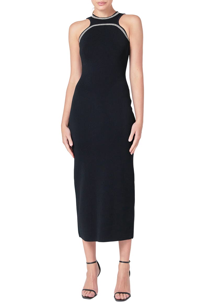 Embellished Trim Sleeveless Knit Dress, Main, color, BLACK