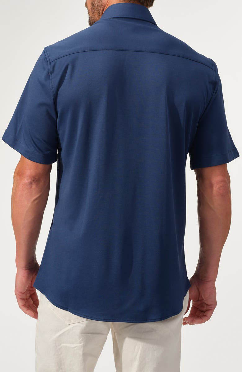 STUDIO GARNET LOS ANGELES Short Sleeve Cotton Knit Button-Up Shirt, Alternate, color, Indigo