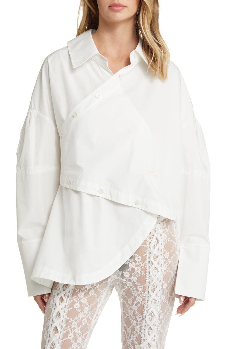 House of Sunny The Artists Way Asymmetric Cotton Button-Up Shirt, Main, color, 