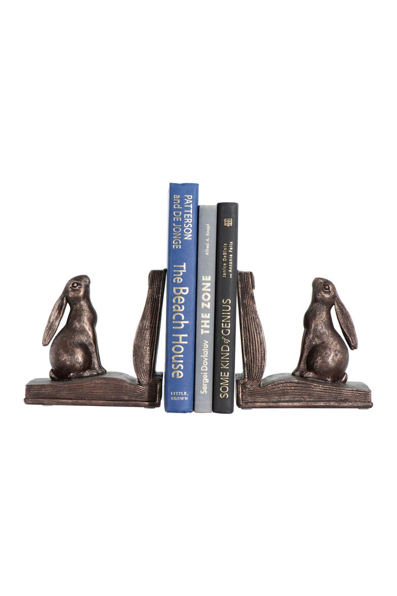 Decorative Rustic Resin Rabbit on Book Bookends, Bronze, Set of 2, Alternate, color, Bronze