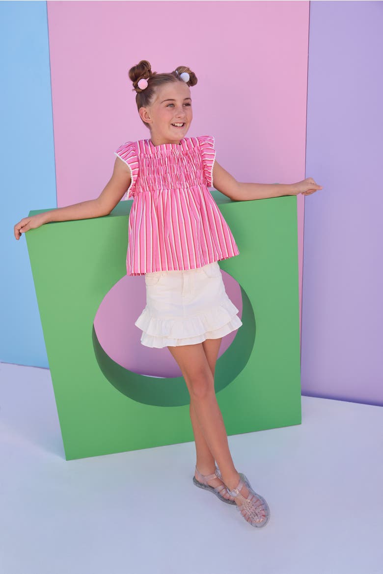Kids' Chest Smocked Chloe Top, Alternate, color, Saltwater Taffy Stripe